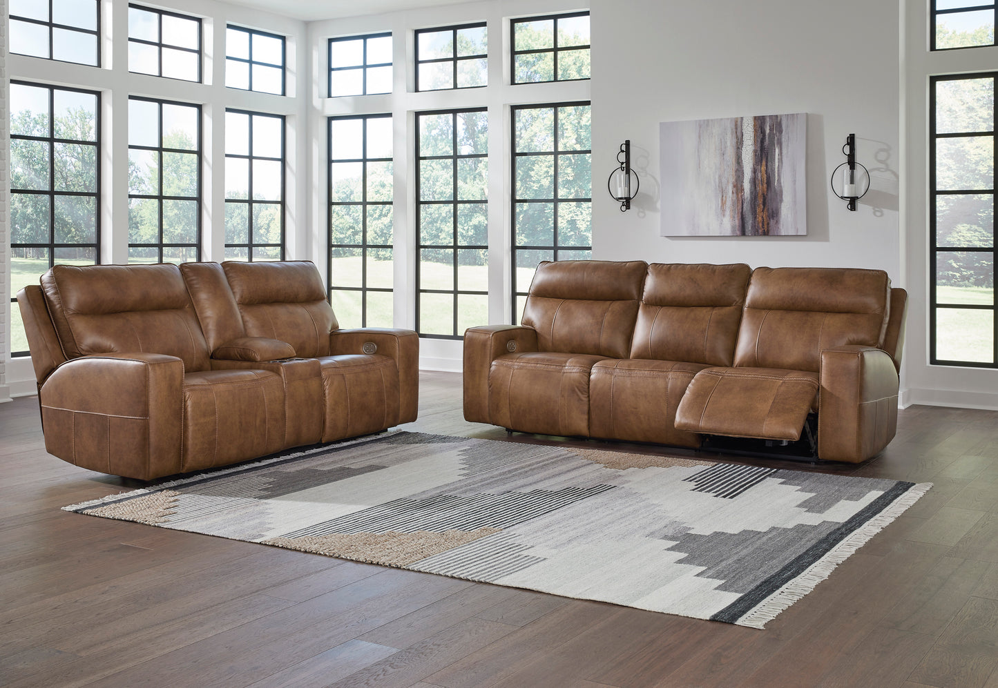 Game-Plan All American Top Grain Leather Power Reclining Sofa and Loveseat Set