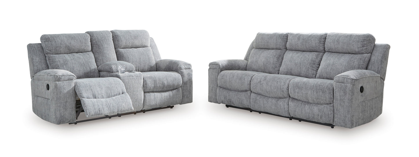 Buntington Pewter Reclining Sofa and Loveseat Set