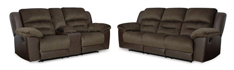 Dorman Chocolate Reclining Sofa and Loveseat Set