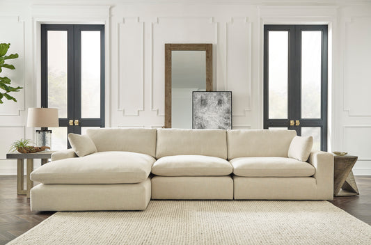 Linen Cloud Down Three Piece Sectional with Chaise Lounge