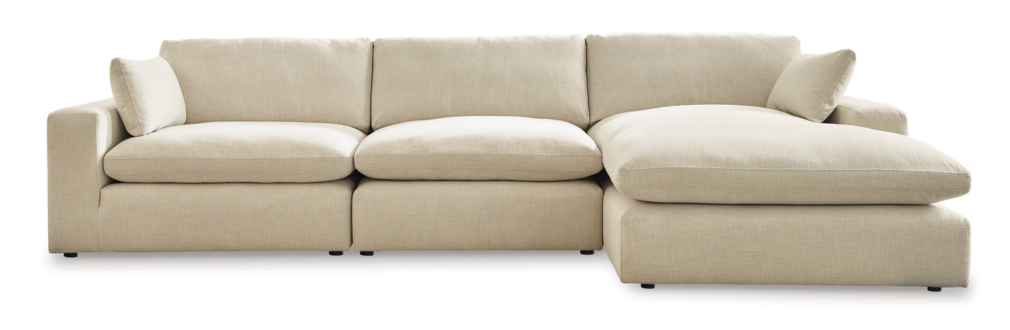 Linen Cloud Down Three Piece Sectional with Chaise Lounge