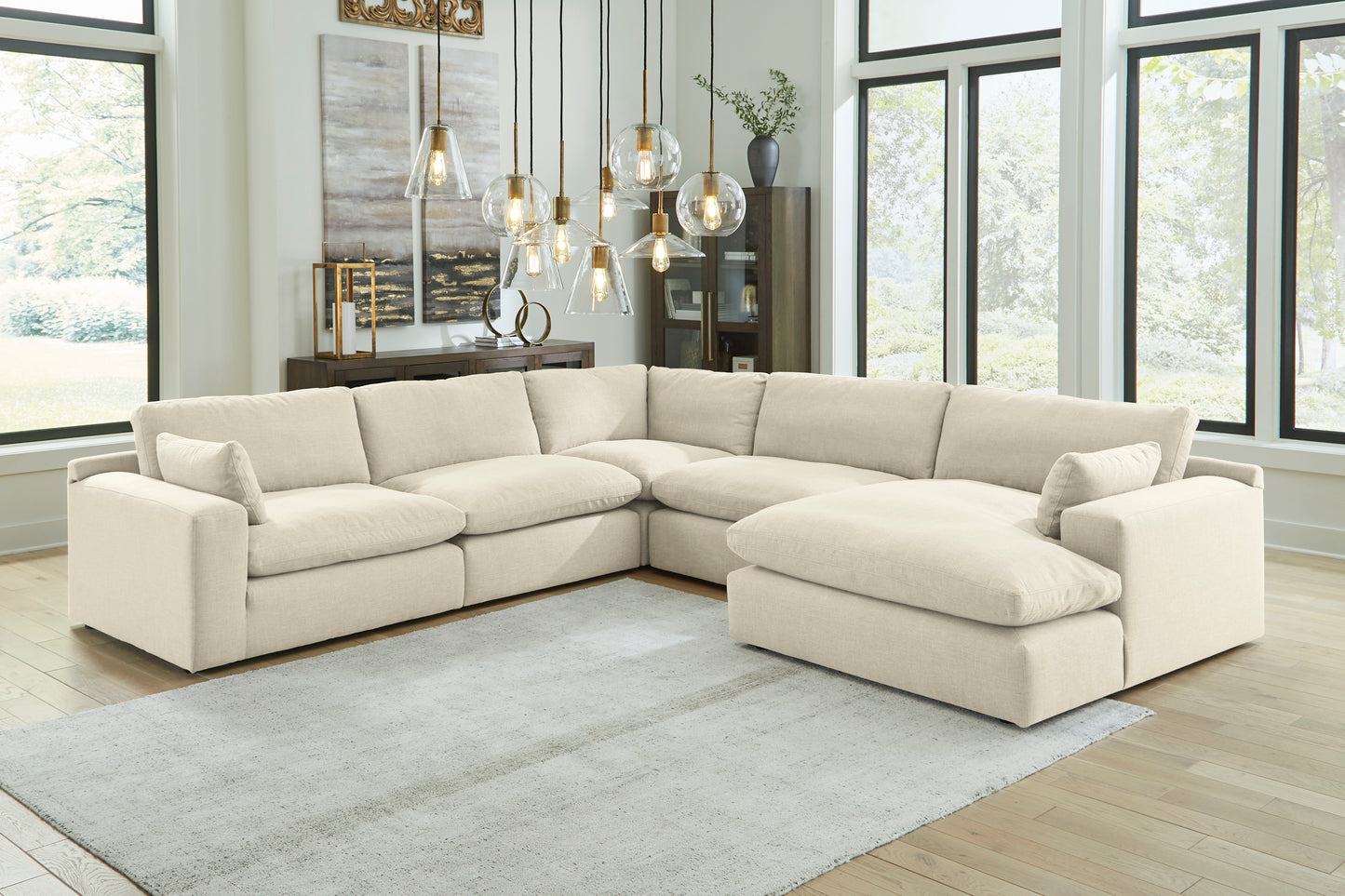 Linen Cloud Down Five Piece Sectional with Chaise Lounge