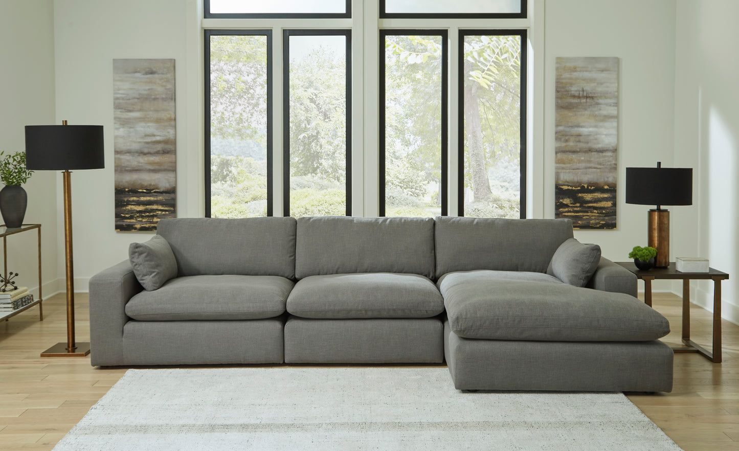 Cloud Down Grey Three Piece Sectional with Chaise Lounge