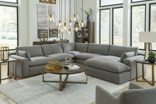 Grey Cloud Down Five Piece Sectional with Chaise Lounge