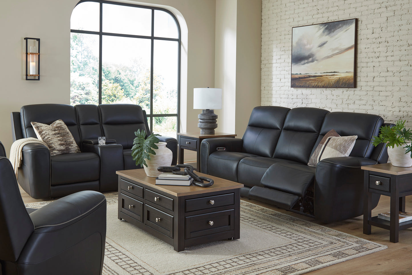 5Z-Comfort Onyx Power Reclining Sofa and Loveseat Set