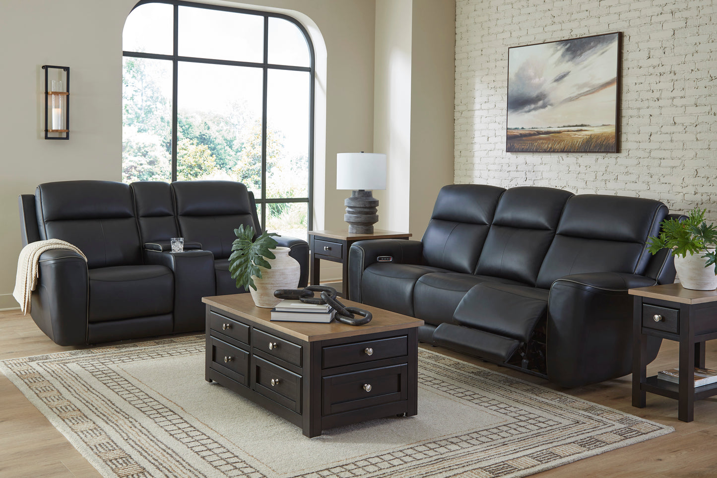 5Z-Comfort Onyx Power Reclining Sofa and Loveseat Set