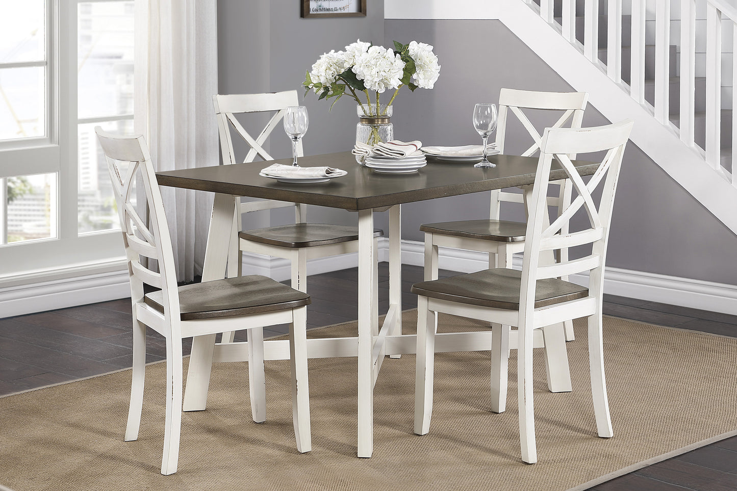 Farmhouse Cowboy Country Five Piece Dining Table and Four Chairs