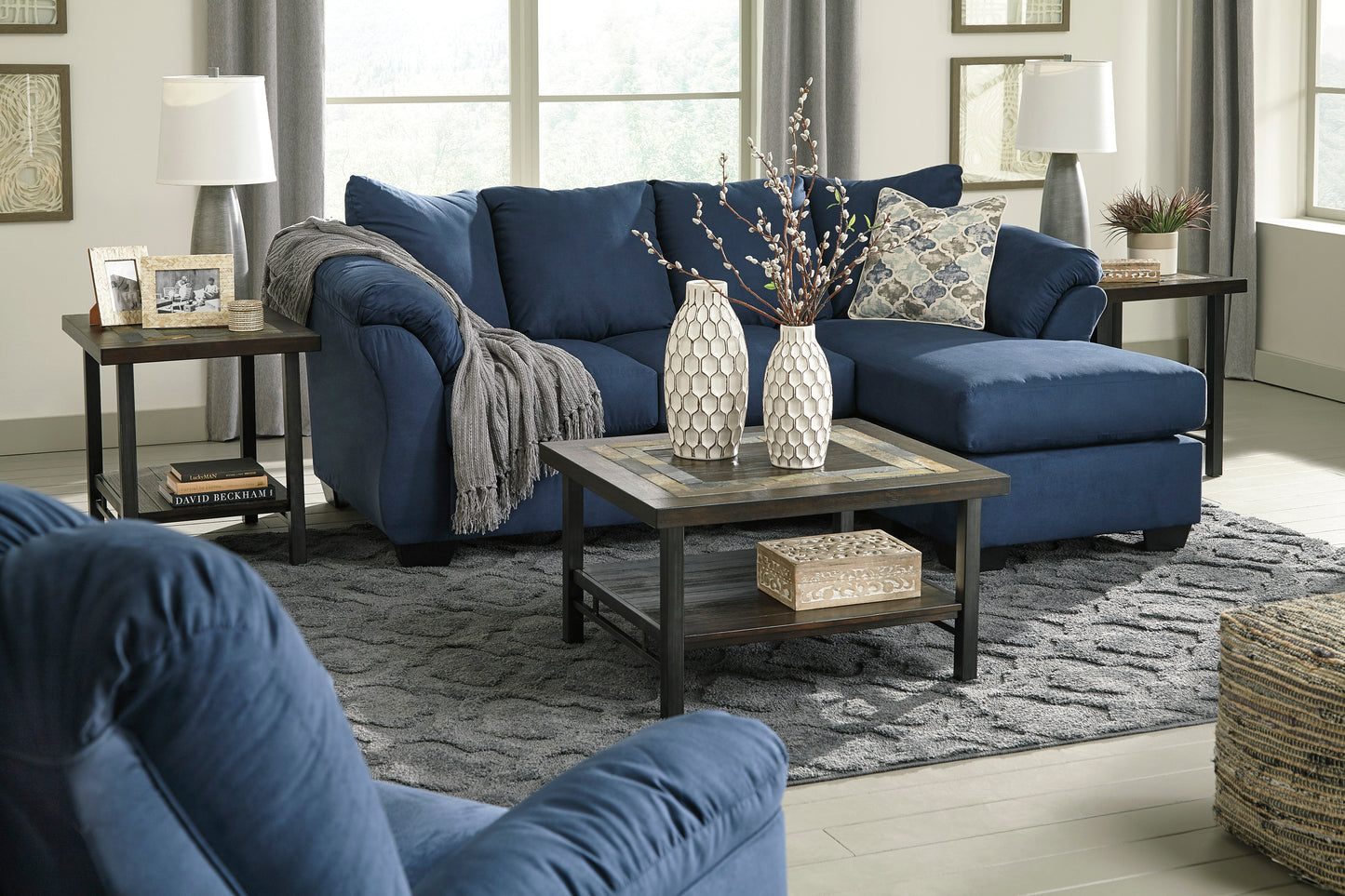 Darcy Blue Sofa-chaise Two Piece Sectional