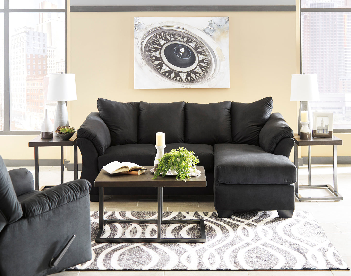 Darcy Black Sofa-chaise Two Piece Sectional