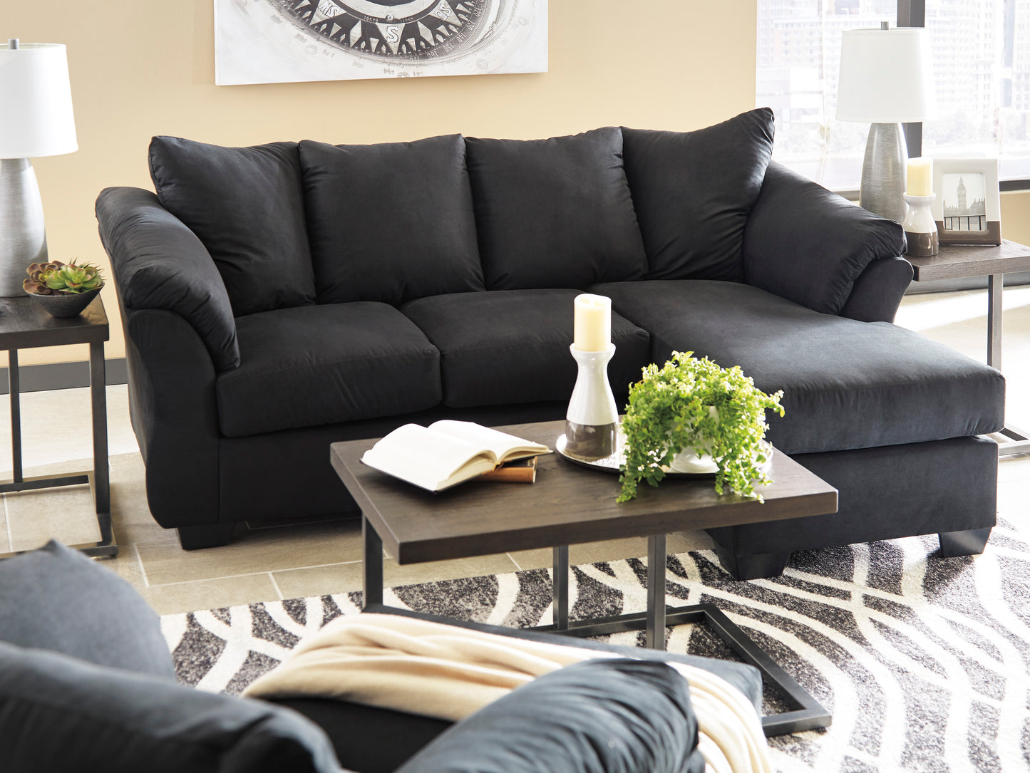 Darcy Black Sofa-chaise Two Piece Sectional