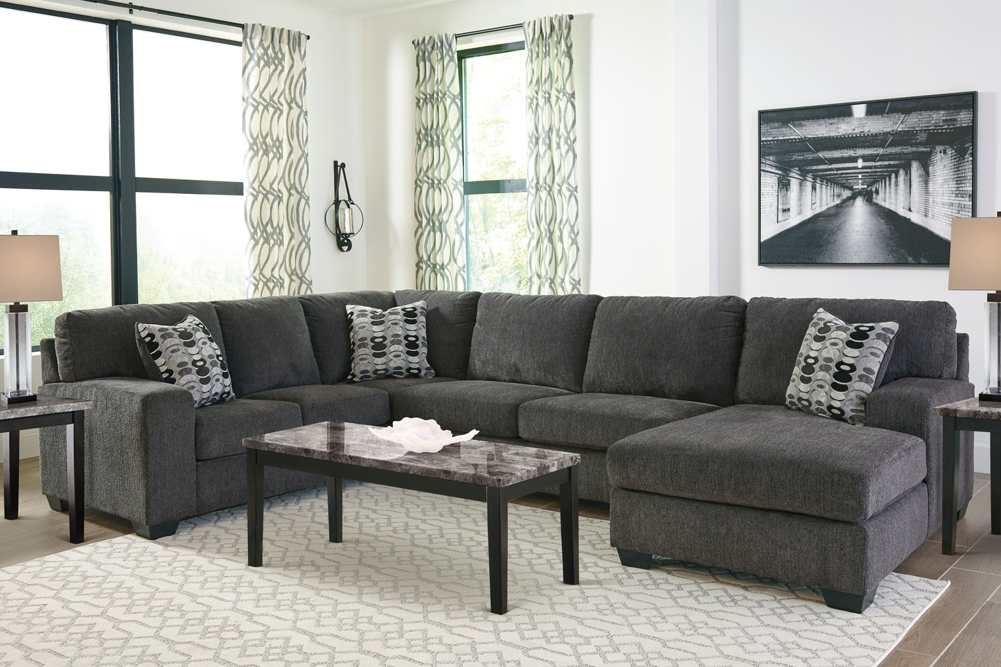 Ballinasloe Smoke Grey Three Piece Sectional with Chaise