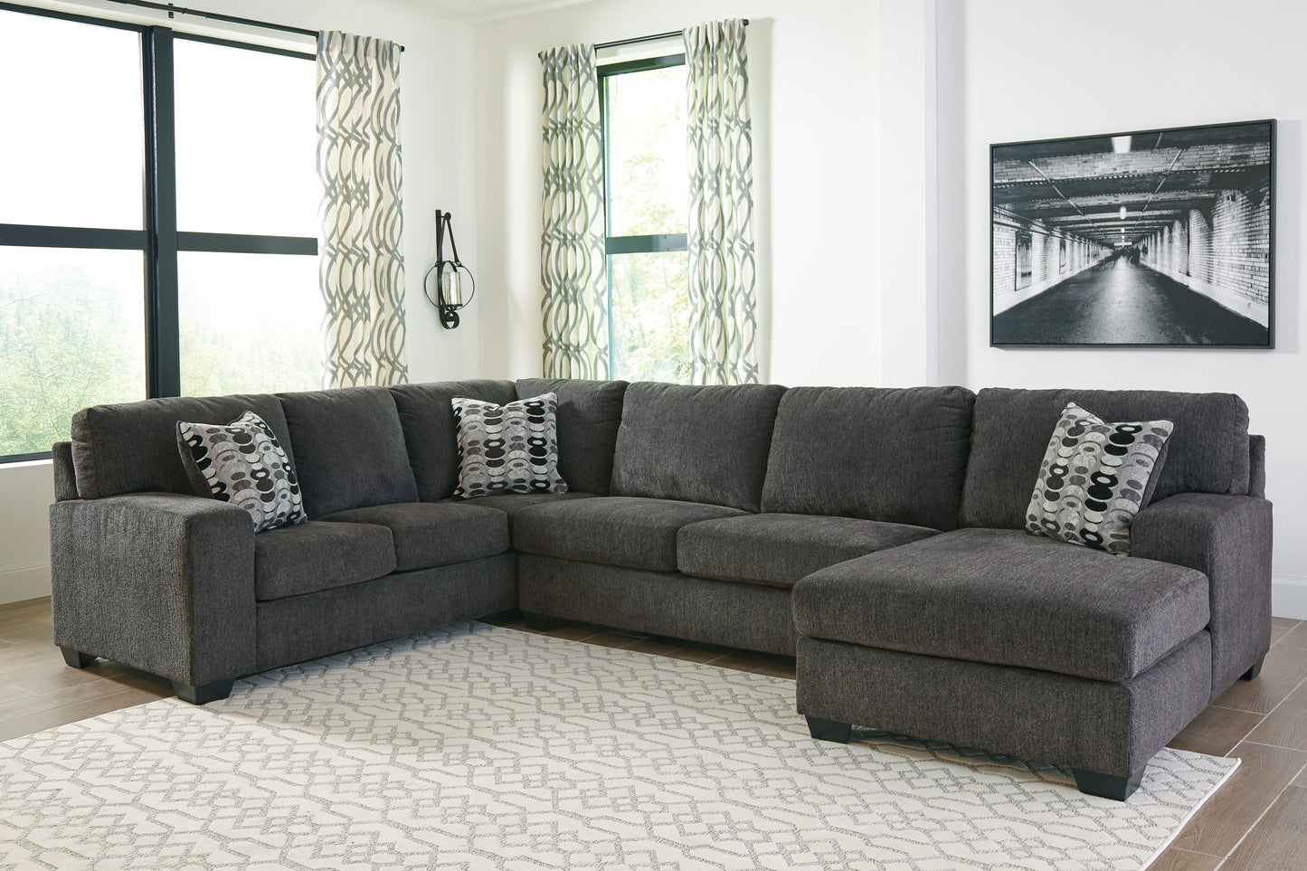 Ballinasloe Smoke Grey Three Piece Sectional with Chaise