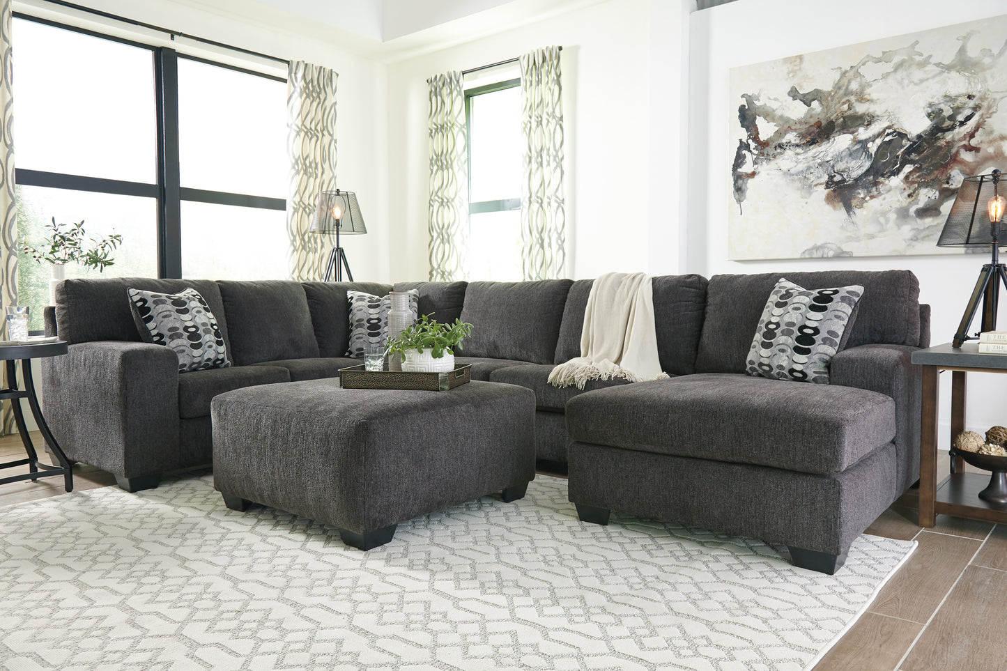 Ballinasloe Smoke Grey Three Piece Sectional with Chaise