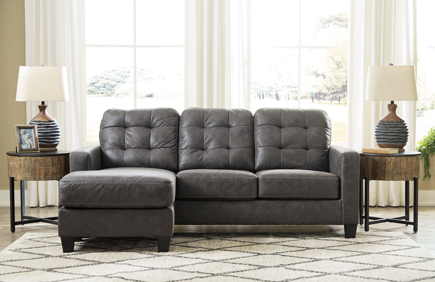 Venaldi Charcoal Two Piece Sectional Sofa Chaise