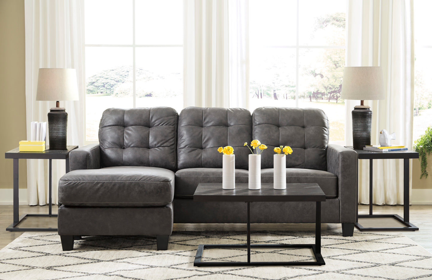 Venaldi Charcoal Two Piece Sectional Sofa Chaise