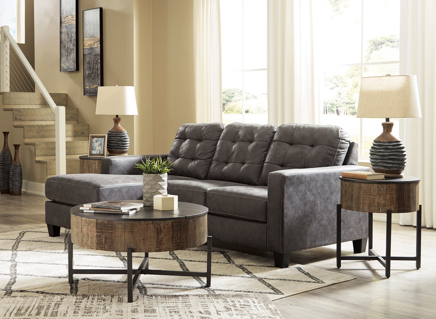 Venaldi Charcoal Two Piece Sectional Sofa Chaise