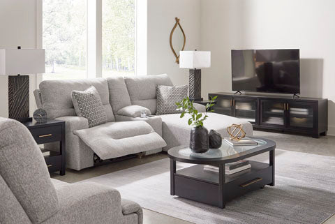 Acklen Place Pewter 3-Piece Power Reclining Sectional Sofa with Chaise and Console