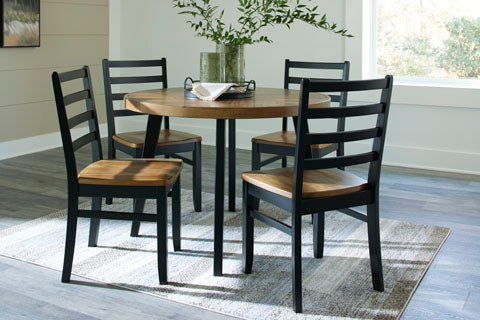 Blondon Two-Tone Round Dining Table and 4 Chairs Set