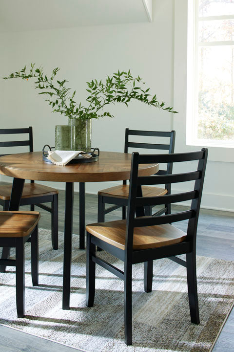 Blondon Two-Tone Round Dining Table and 4 Chairs Set