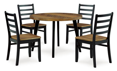 Blondon Two-Tone Round Dining Table and 4 Chairs Set