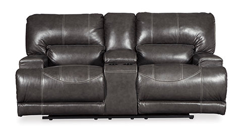 McCaskill Gray Power Reclining Loveseat with Console