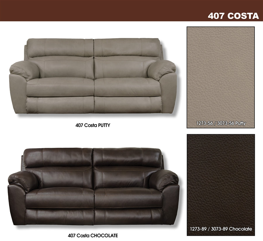 Catnapper Putty Italian Leather Costa Lay Flat Reclining Sofa