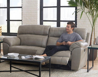 Catnapper Putty Italian Leather Costa Lay Flat Reclining Sofa
