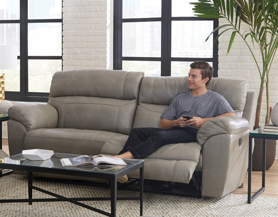 Catnapper Putty Italian Leather Power Sofa and Loveseat Set