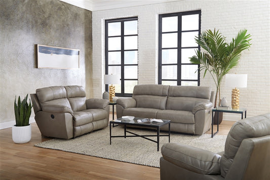 Catnapper Putty Italian Leather Power Sofa and Loveseat Set