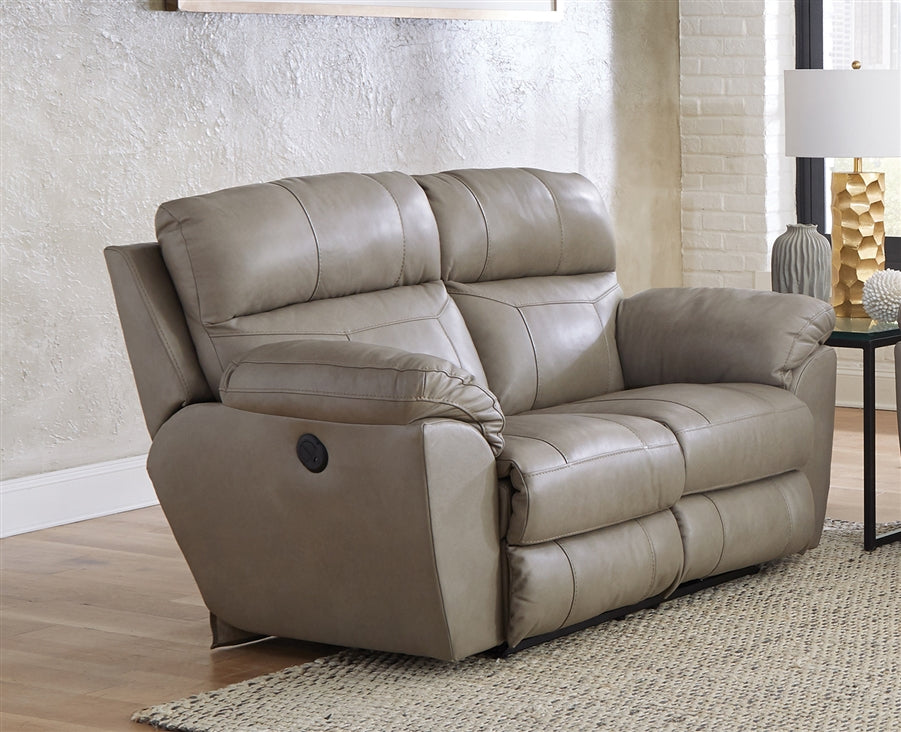 Catnapper Putty Italian Leather Power Sofa and Loveseat Set