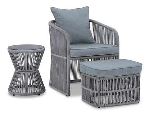 Coast Island Gray Outdoor Chair with Ottoman and Side Table