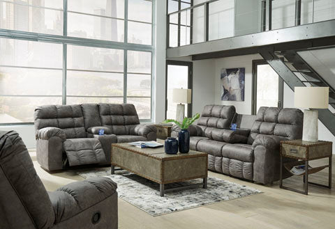 Derwin Concrete Reclining Sofa and Loveseat Set