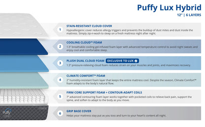 Puffy Lux Hybrid 12" King Mattress