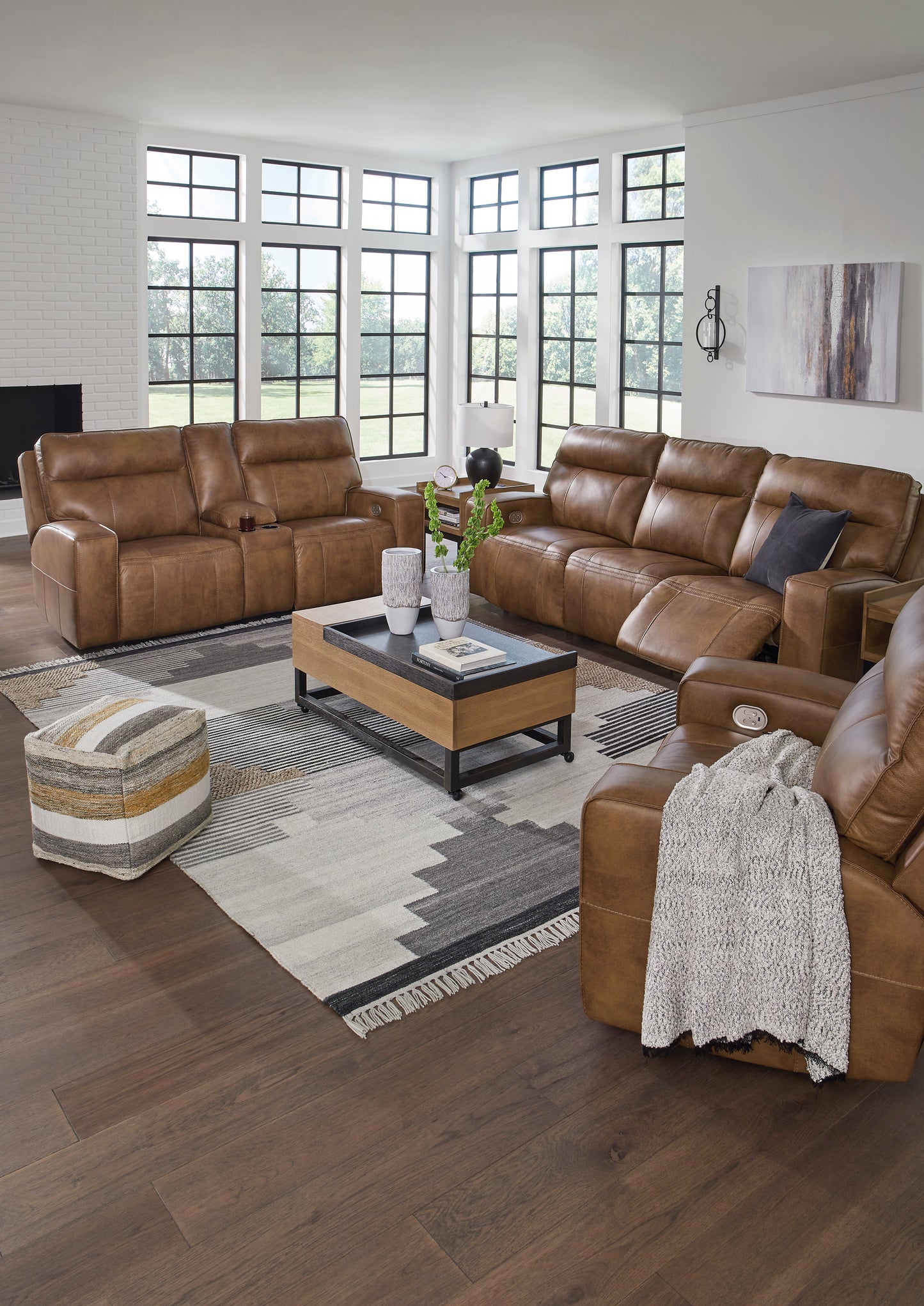 Game-Plan All American Top Grain Leather Power Reclining Loveseat