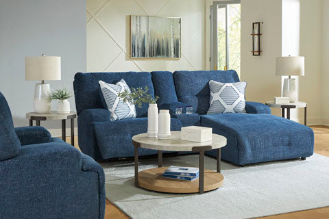 Acklen Place Navy 3-Piece Power Reclining Sectional Sofa with Chaise and Console