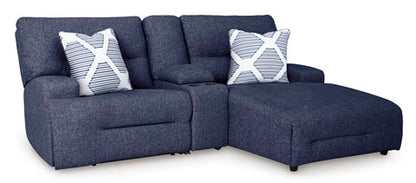 Acklen Place Navy 3-Piece Power Reclining Sectional Sofa with Chaise and Console