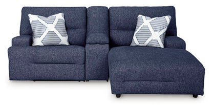 Acklen Place Navy 3-Piece Power Reclining Sectional Sofa with Chaise and Console