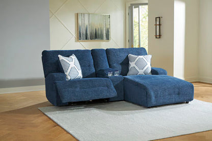Acklen Place Navy 3-Piece Power Reclining Sectional Sofa with Chaise and Console