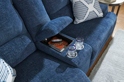 Acklen Place Navy 3-Piece Power Reclining Sectional Sofa with Chaise and Console