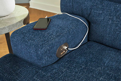 Acklen Place Navy 3-Piece Power Reclining Sectional Sofa with Chaise and Console