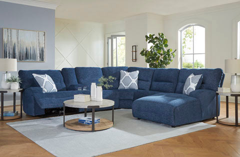 Acklen Place Navy 6-Piece Power Reclining Sectional with Chaise