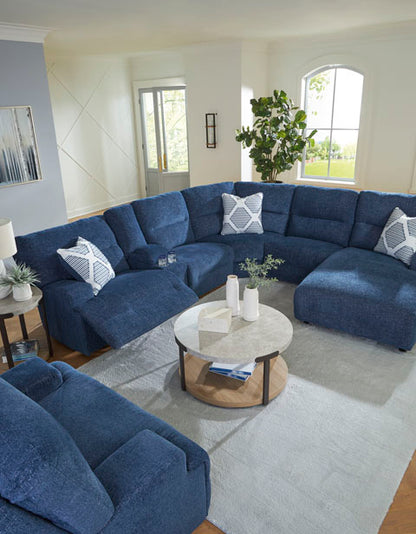 Acklen Place Navy 6-Piece Power Reclining Sectional with Chaise