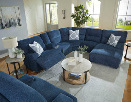 Acklen Place Navy 6-Piece Power Reclining Sectional with Chaise