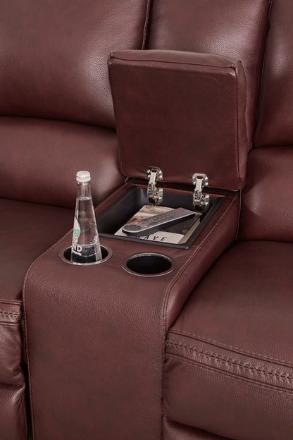 Alessandro Garnet Power Reclining Loveseat with Console