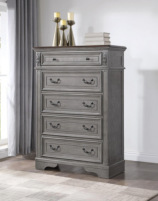 Annalee Gray Rustic Chest with Black Brushed Handles & Two-Tone Finish