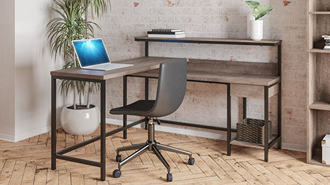 Arlenbry Gray L-Desk with Storage