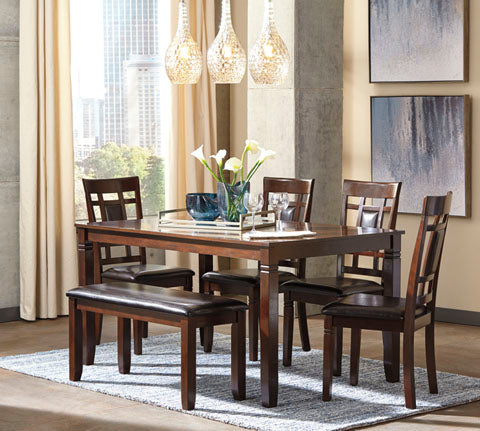 Bennox Brown 6-pc Dining Table and Chairs with Bench Set