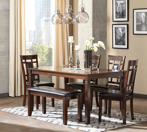 Bennox Brown 6-pc Dining Table and Chairs with Bench Set