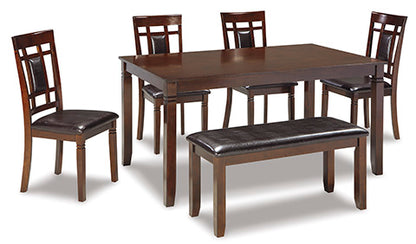 Bennox Brown 6-pc Dining Table and Chairs with Bench Set