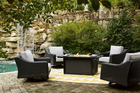 Beachcroft Black Outdoor Swivel Lounge with Cushion Set